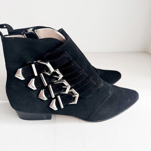 Zara Black Suede Buckle Detail Short Booties 40 - Picture 7 of 9
